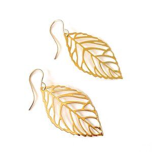 Gold Leaf Dangle Earrings 14k Gold Filled Wires Womens Jewelry Gifts Handmade